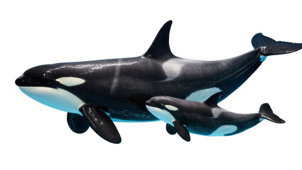 Orca whales adult and calf, swimming © Isolde