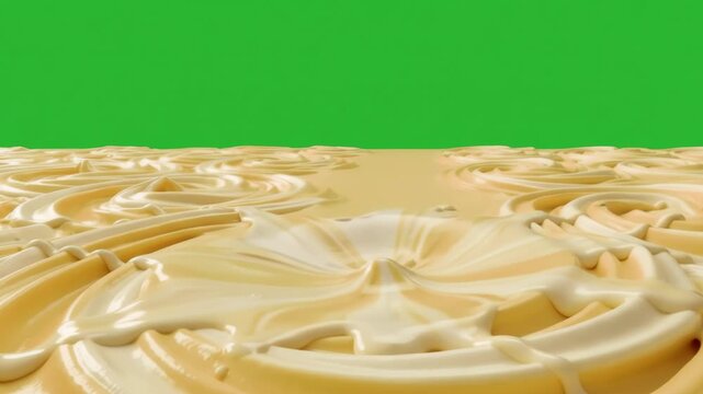 Seamless loop of a pastel yellow banana ice cream scoop falling into creamy dessert on green screen for ads, menus, summer promos, and compositing.