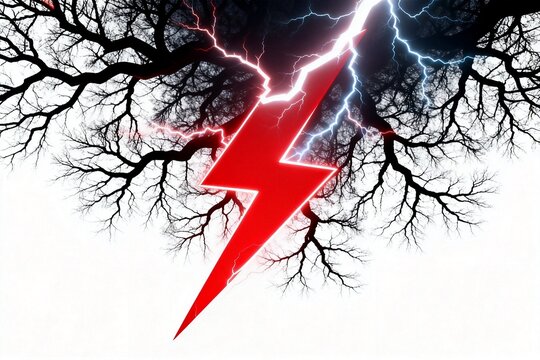 Electric Lightning Strike Through Bare Tree Branches