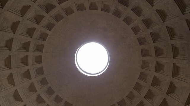 Pantheon Oculus Framed by Historic Coffered Dome Rome Italy Ancient Roman Landmark Shot with Cinema Camera