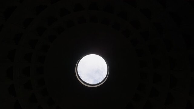 Circular Oculus Opening in Pantheon Dome Interior Rome Italy Architectural Detail Shot with Cinema Camera