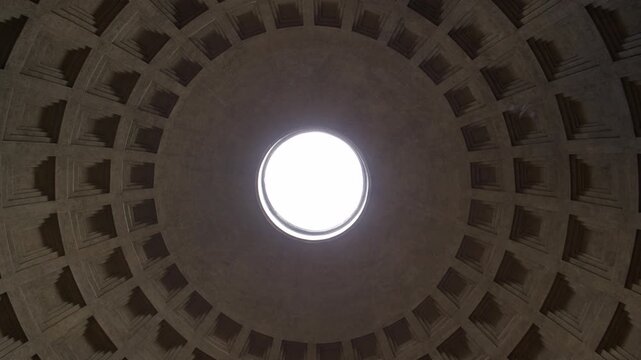 Pantheon Oculus and Coffered Dome Viewed From Interior Rome Italy Shot with Cinema Camera