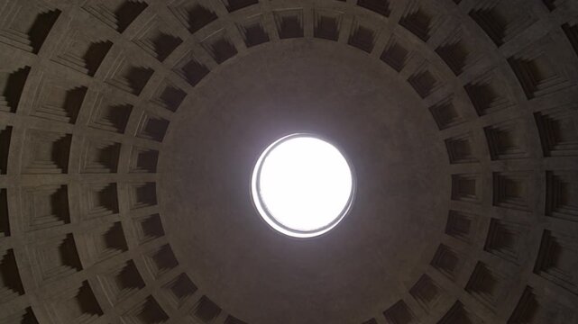 Pantheon Oculus and Ancient Roman Dome Interior Viewed From Below Rome Italy Shot with Cinema Camera