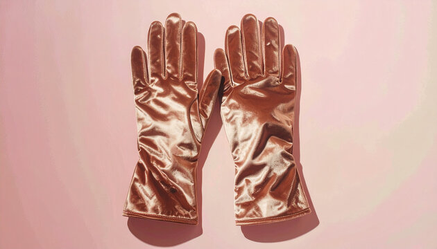 Rose gold metallic gloves isolated