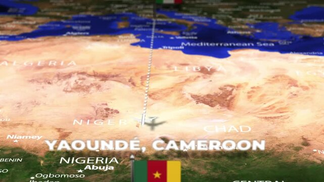 Flight From Rome ITALY to Yaounde CAMEROON with flag pins