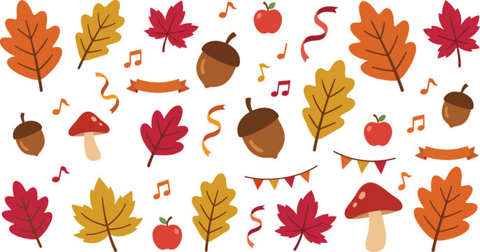 Autumn seamless pattern with leaves acorns mushrooms and apples