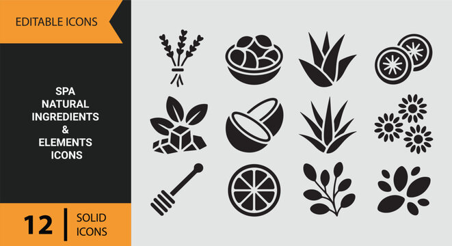 Spa Natural Ingredients Icons for Organic Wellness and Beauty Care