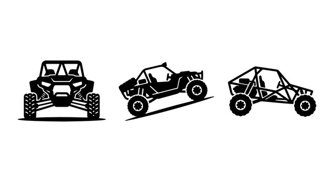Off-road Buggy Icons, Side-by-Side UTV Vector Graphics, Dune Buggy Silhouette Set for Adventure and Recreation