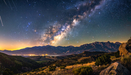 Milky Way Galaxy over Mountain Landscape at Night