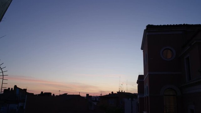 Sunset Over Historic Rome Rooftops and Evening Skyline Italy Shot with Cinema Camera