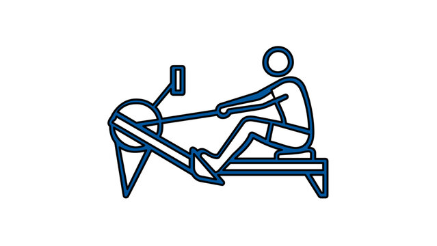 Indoor rowing machine vector icon illustration for cardio fitness and gym workouts, minimalist flat design representing rowing equipment for strength and endurance training, isolated on white.