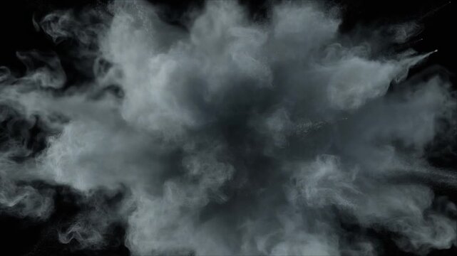 Dramatic Monochromatic Smoke Explosion Expanding Outwards from Center, Cinematic Full HD VFX Motion Graphic Background Element