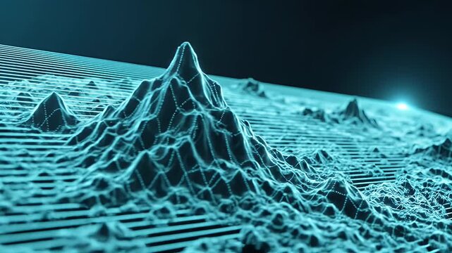 Abstract representation of data visualized as a digital landscape.