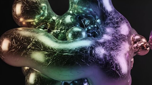 A cluster of metallic spheres with a scratched texture and gradient lighting.