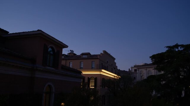 Illuminated Historic Architecture at Dusk in Rome Italy Evening Urban Scene Shot with Cinema Camera