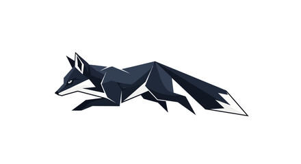 Geometric Fox Animal Illustration, Low Poly Style, Running Pose, Dark Blue and White © mecca