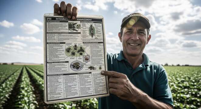 Agronomist Explaining Integrated Pest Management (IPM) in a Lush Crop Field