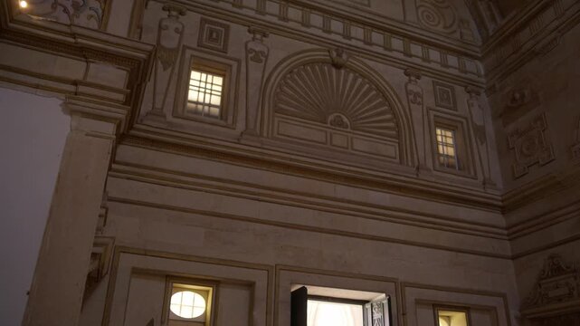 Historic Ornate Interior Hall With Architectural Detail Rome Italy Shot with Cinema Camera