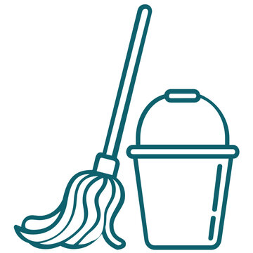 Professional mop and bucketvector icon illustration fr housekeeping and sanitaton, minimalist line art deign for cleaning services,clean black stroke graphicfor domestic maintenance tsks.