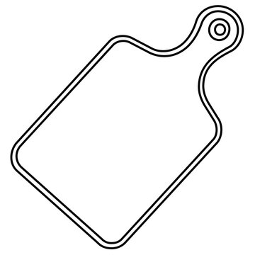 Wooden cutting board vectoricon, minimalist outline ilustration of a kitchen chpping block for food prepaation and cooking, simple lat line art symbol for retaurant and cafe menus.