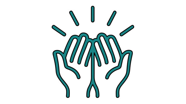 Simple flat illustration of hands in a traditional dua prayer pose, a versatile vector icon for Islamic holidays, religious supplication graphics, and spiritual Middle Eastern design elements.