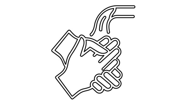 Religious Islamic wudu ablution line icon featuring hands being washed with water. High quality vector illustration for prayer ritual instructions, spiritual purity, and Muslim customs.