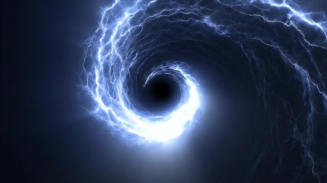 A dark vortex swirls with electric blue energy and lightning.