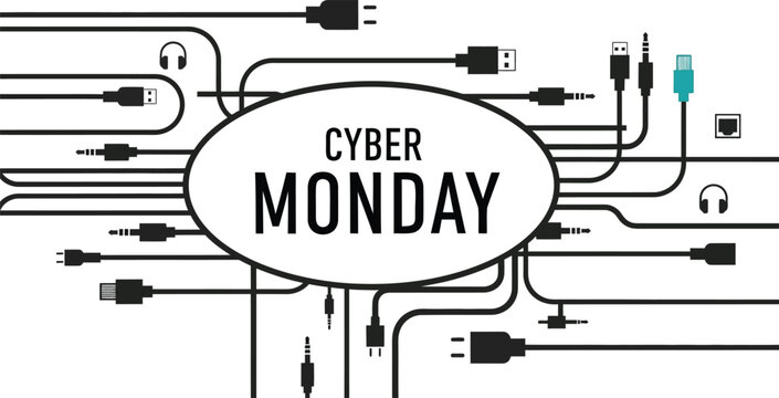 Cyber monday shopping sale banner with computer cables