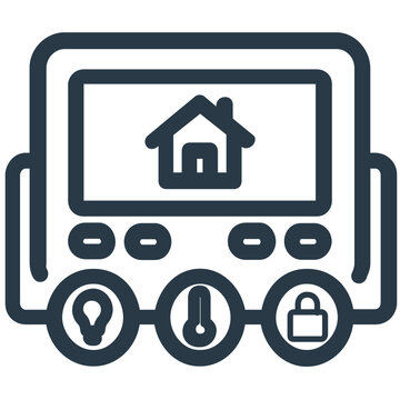 Innovative smart home control panel vector icon illusration with editable strok weight and thin line desin for modern automation inerfaces managing lights an climate in residential spces.