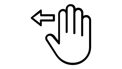 Fototapeta premium Professional hand gesture vector icon showing a swipe left movement, clean line art illustration for smartphone interactive guides and touch interface navigation in modern mobile applications.