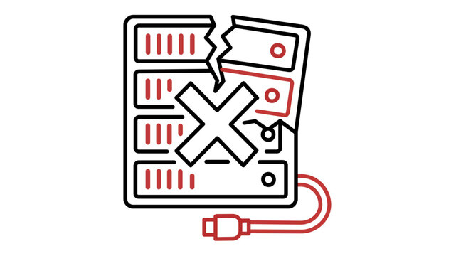 Computer server downtime error vector icon with editable stroke, minimalist flat line illustration for technical system problems, network maintenance alerts and cloud hosting failure issues.