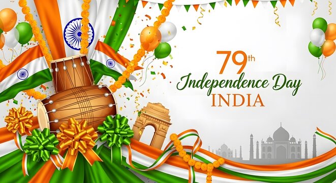 Indian independence day celebration with tabla gate and taj mahal