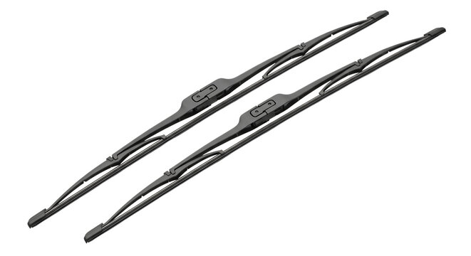 Two Gray Windshield Wipers with Branding in the Middle isolated on a transparent background car wipers