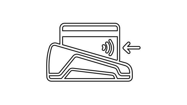 Inserting credit card chip into a payment terminal reader machine, flat illustration and vector icon for financial transactions, banking, retail shopping, digital security and money payment.