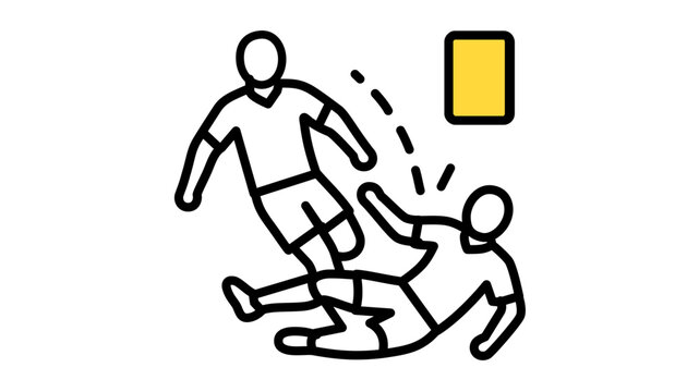 Professional soccer player sliding tackle foul maneuver, modern vector icon featuring an editable stroke for versatile sport graphics, clean line illustration for football competition design.