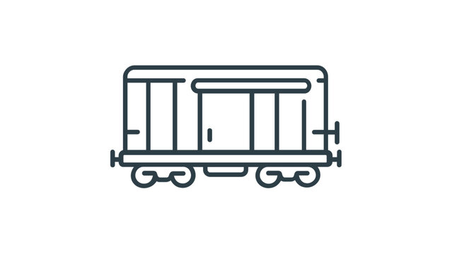 Heavy duty cargo train car vector icon illustration for railway transportation and global freight logistics business, minimalist flat line art design element isolated on white background.