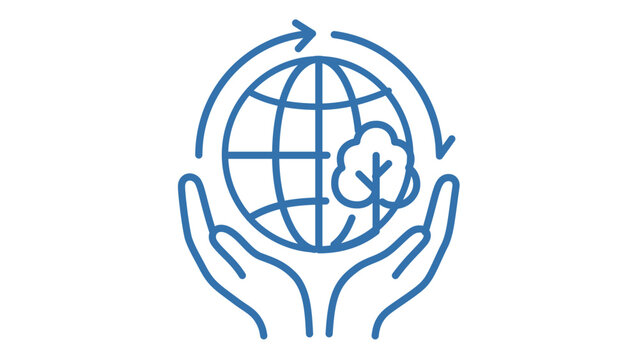 Hands supporting earth globe vector icon illustration with editable stroke representing global sustainability, environmental protection and nature conservation for eco friendly green projects.