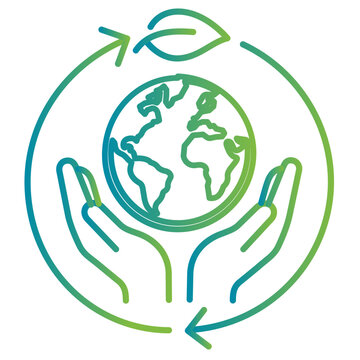 Sustainable world hands holding globe vector icon illustration with editable stroke for environmental protection, global ecology and nature conservation concepts in a clean thin line style.