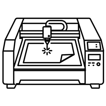 Modern laser cutter machine vector icon or illustration with editable stroke for customizable line weight, industrial manufacturing technology and precision cutting tool for design workshops.