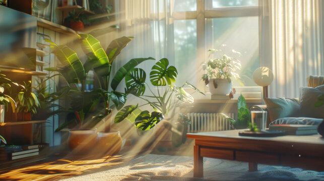 Bright and Lush Indoor Greenhouse with Natural Light and Plants