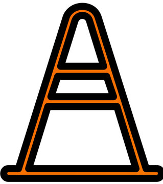 Minimalist orange traffic cone vector icon illustration, representing road safety and construction site boundaries, ideal for urban planning and architectural project site management graphics.
