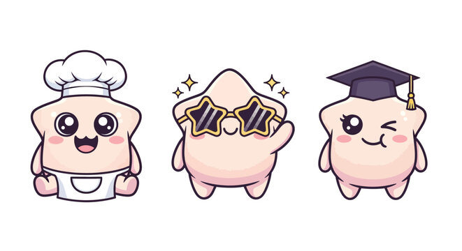 Cute animated bread characters in various professions and roles.