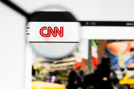 Milan, Italy 2026, 20 Apr Closeup of CNN website on a laptop screen. CNN logo under a magnifying glass.