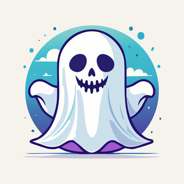 Cute Cartoon Ghost with Skull Face and Smiling Mouth
