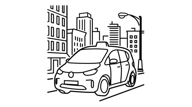 Modern city taxi cab line vector icon with editable stroke. Minimalist yellow cab illustration for urban transportation and public transit services, featuring adjustable line weight and style.