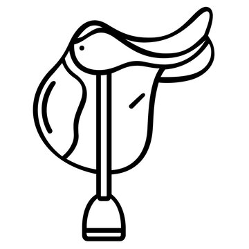 Horse riding saddle line icon. Minimalist vector illustration of equestrian equipment for horseback riding and equestrian sports, ideal for horse ranch branding or stable management software.