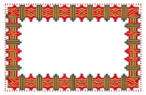 Traditional Bengali Nakshi Kantha Embroidery Vector Frame Border with Geometric Patterns and Copy Space