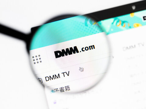 Milan, Italy 2026, 20 Apr Closeup of dmm website on a laptop screen. dmm logo under a magnifying glass.