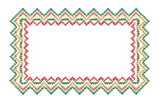 Traditional Bengali Nakshi Kantha Running Stitch Border Design Vector Frame with Copy Space