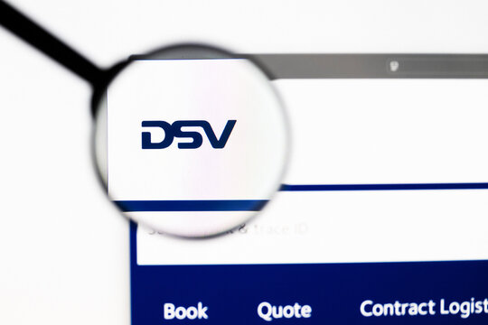 Milan, Italy 2026, 20 Apr Closeup of DSV website on a laptop screen. DSV logo under a magnifying glass.